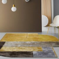 Tapis design jaune et marron pour salon style contemporain PUXU