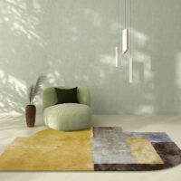 Tapis design jaune et marron pour salon style contemporain PUXU