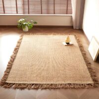 Tapis en jute naturel tissé à la main rectangle avec froufrous ETNA
