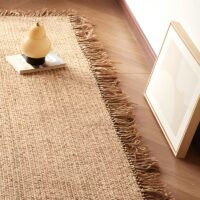 Tapis en jute naturel tissé à la main rectangle avec froufrous ETNA
