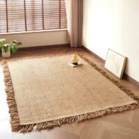 Tapis en jute naturel tissé à la main rectangle avec froufrous ETNA