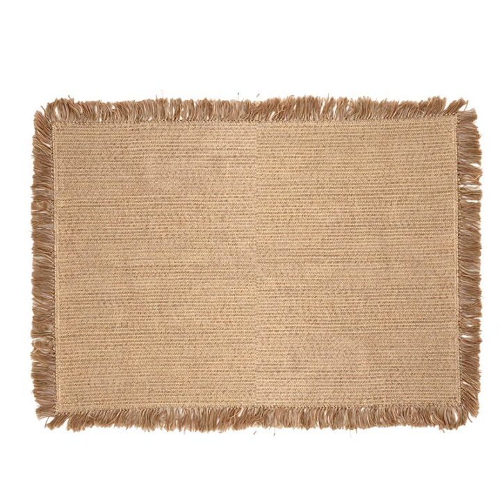 Tapis en jute naturel tissé à la main rectangle avec froufrous ETNA
