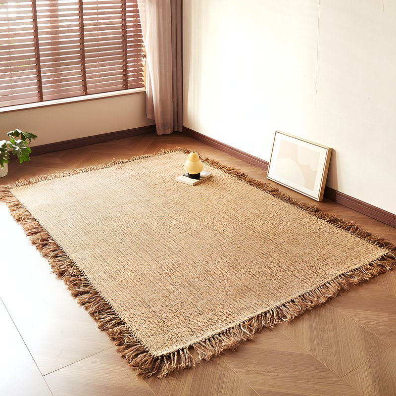 Tapis en jute naturel tissé à la main rectangle avec froufrous ETNA