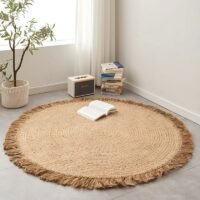 Tapis en jute naturel tissé à la main rond avec froufrous ETNA