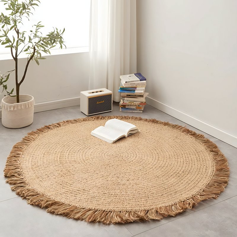 Tapis en jute naturel tissé à la main rond avec froufrous ETNA