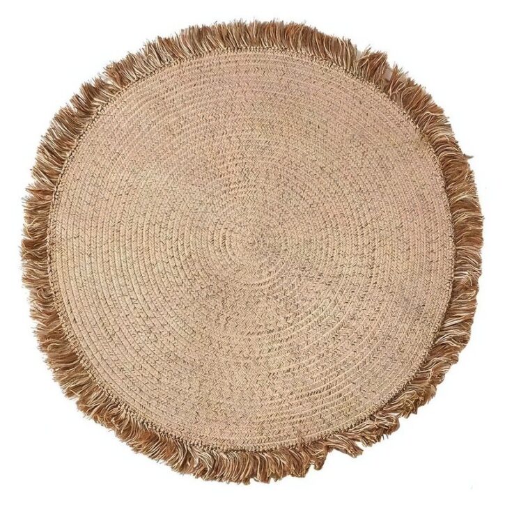 Tapis en jute naturel tissé à la main rond avec froufrous ETNA