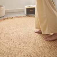 Tapis en jute naturel tissé à la main rond avec froufrous ETNA