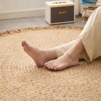 Tapis en jute naturel tissé à la main rond avec froufrous ETNA