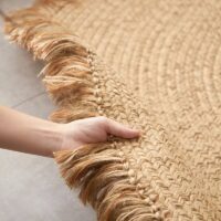 Tapis en jute naturel tissé à la main rond avec froufrous ETNA