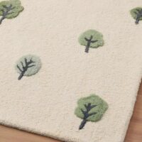 Tapis enfant chambre confortable pour jeu beige avec motifs arbres PUXU