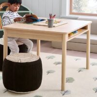 Tapis enfant chambre confortable pour jeu beige avec motifs arbres PUXU