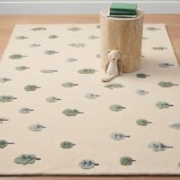 Tapis enfant chambre confortable pour jeu beige avec motifs arbres PUXU