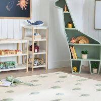 Tapis enfant chambre confortable pour jeu beige avec motifs arbres PUXU