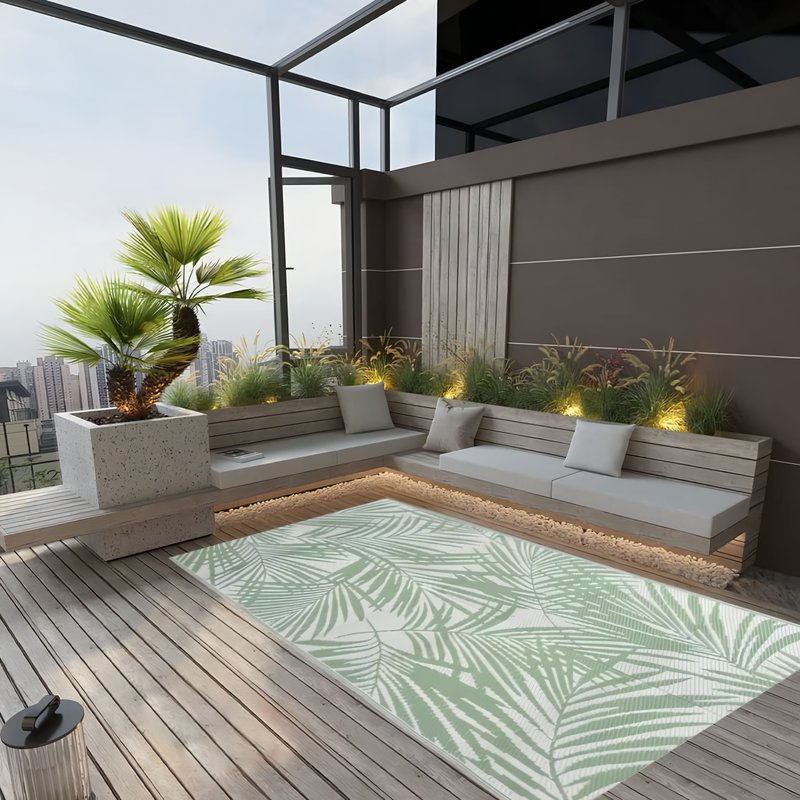 Tapis extérieur motif feuillage matière synthétique résistante et lavable EXTRAQUIP