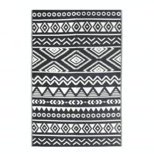 Tapis extérieur noir et blanc motifs ethniques matière synthétique résistante et lavable EXTRAQUIP