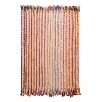 Tapis jonc de mer et jute coloré multicolore de décoration bohème chic avec froufrous