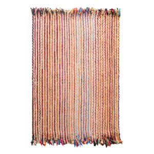 Tapis jonc de mer et jute coloré multicolore de décoration bohème chic avec froufrous