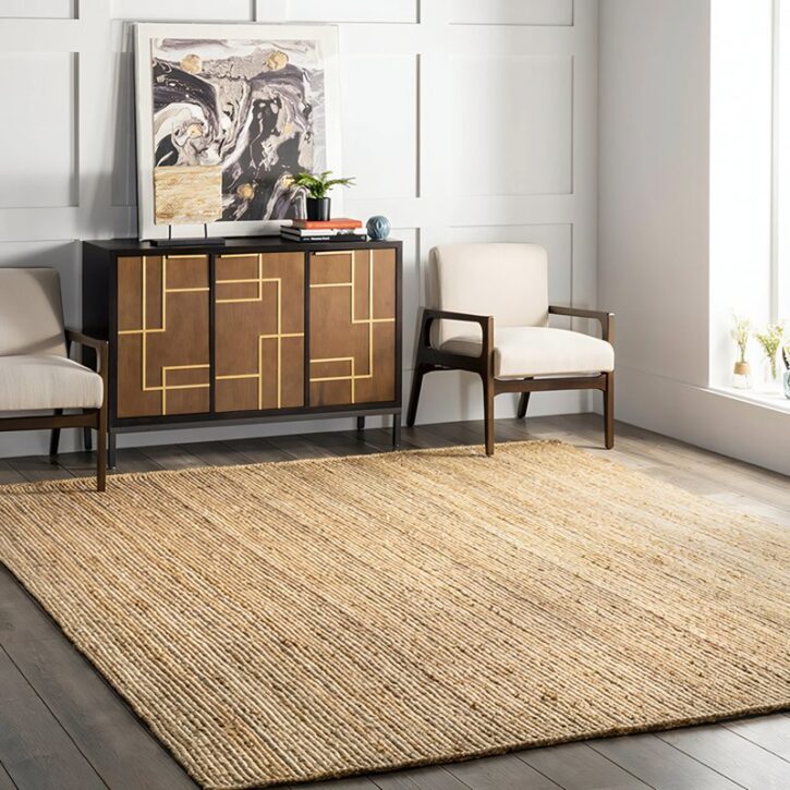 Tapis jonc de mer et jute fait main style shabby chic et bohème