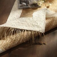 Tapis jonc de mer et jute rectangulaire beige et marron avec froufous ETNA
