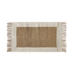 Tapis jonc de mer et jute rectangulaire beige et marron avec froufous ETNA