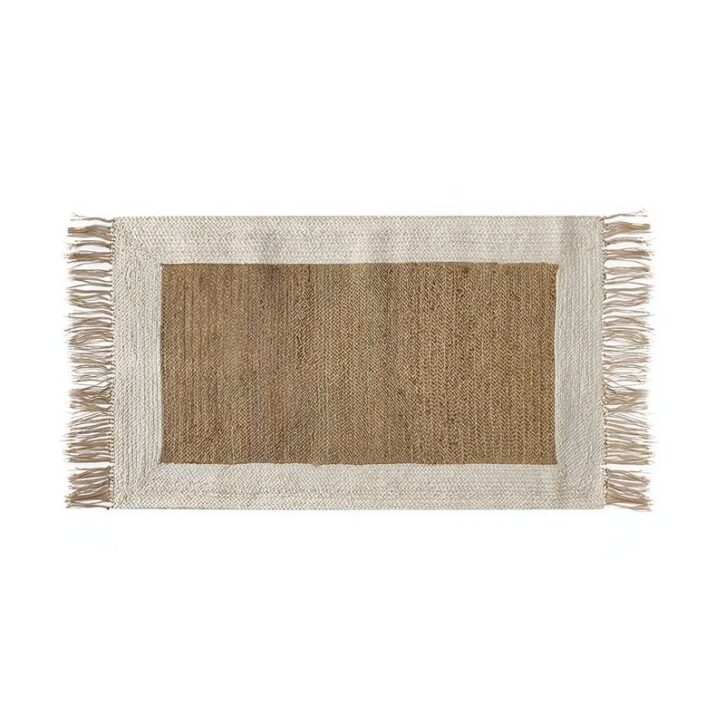 Tapis jonc de mer et jute rectangulaire beige et marron avec froufous ETNA