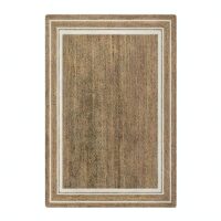 Tapis jute Indien tissé à la main rectangulaire avec bandes blanches FANG