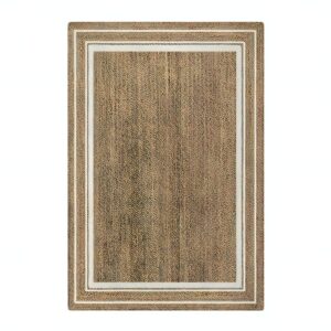 Tapis jute Indien tissé à la main rectangulaire avec bandes blanches FANG