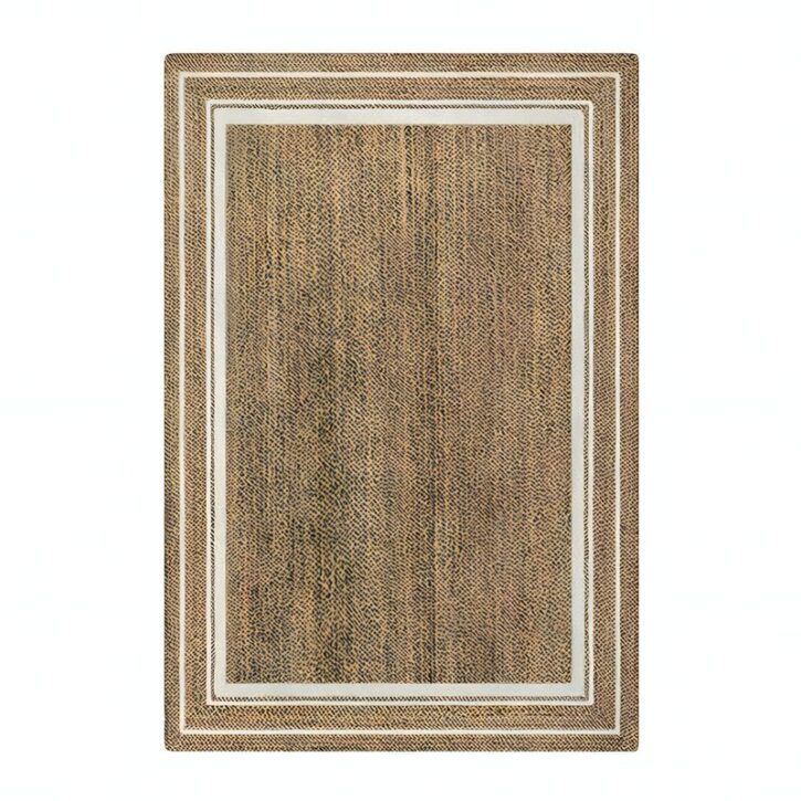 Tapis jute Indien tissé à la main rectangulaire avec bandes blanches FANG