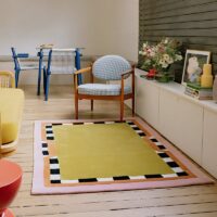 Tapis kilim ethnique rectangle jaune avec couleurs vives PUXU