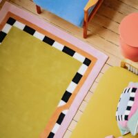 Tapis kilim ethnique rectangle jaune avec couleurs vives PUXU