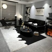 Tapis noir et blanc bi-texture design effet neige LOSTONE