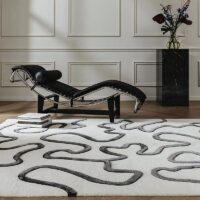 Tapis noir et blanc cassé rectangulaire motifs abstraits lignes entrelacées PUXU