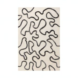 Tapis noir et blanc cassé rectangulaire motifs abstraits lignes entrelacées PUXU