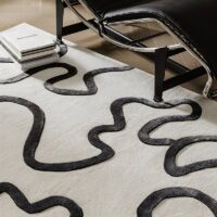 Tapis noir et blanc cassé rectangulaire motifs abstraits lignes entrelacées PUXU