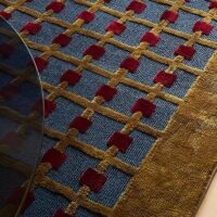 Tapis oriental géométrique vert à carreaux bleus et rouges PUXU