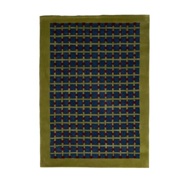 Tapis oriental géométrique vert à carreaux bleus et rouges PUXU