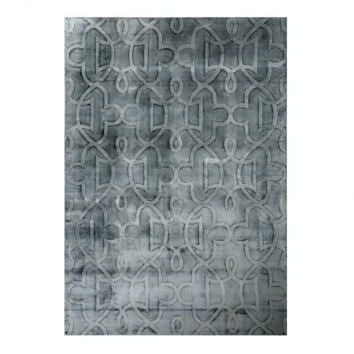 Tapis oriental gris avec reflets bleus motifs ethniques GILLES