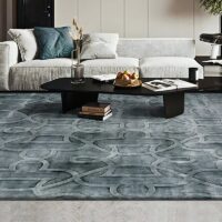 Tapis oriental gris avec reflets bleus motifs ethniques GILLES