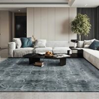 Tapis oriental gris avec reflets bleus motifs ethniques GILLES