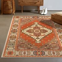 Tapis oriental rectangulaire orange motifs traditionnels LANMUII