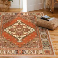 Tapis oriental rectangulaire orange motifs traditionnels LANMUII