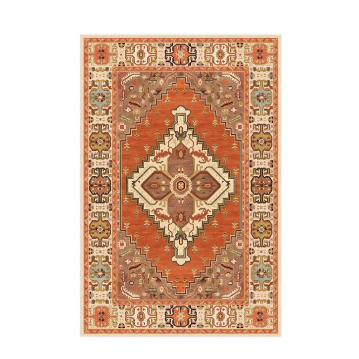 Tapis oriental rectangulaire orange motifs traditionnels LANMUII