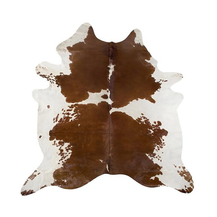 Tapis peau de vache blanche et marron vegan imitation cuir décoration de maison