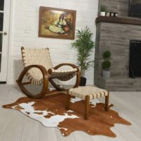 Tapis peau de vache vegan lavable en machine marron et blanc