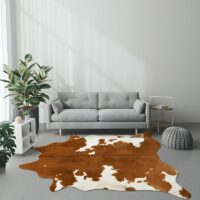 Tapis peau de vache vegan lavable en machine marron et blanc