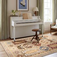 Tapis persan beige avec motifs colorés ethniques LANMUI