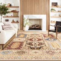 Tapis persan beige avec motifs colorés ethniques LANMUI