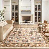 Tapis persan beige avec motifs colorés ethniques LANMUI