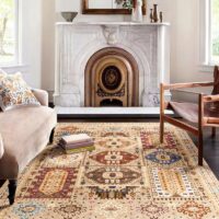 Tapis persan beige avec motifs colorés ethniques LANMUI