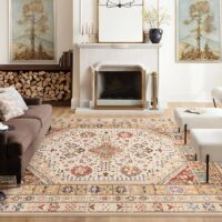 Tapis persan beige avec motifs colorés ethniques LANMUI